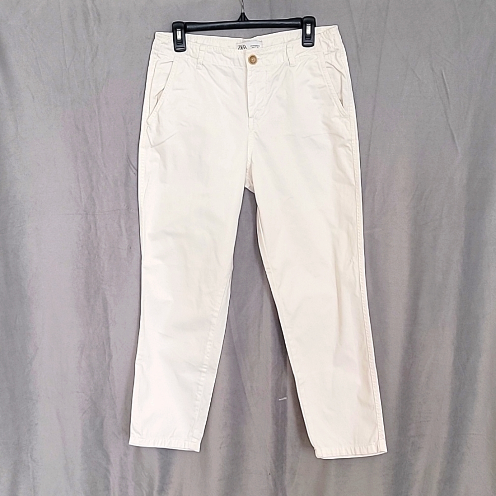 ZARA Women's Cotton Mid Rise Pants, Color White, Size 6